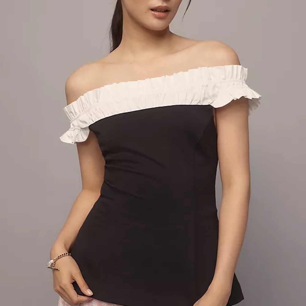 Anthropologie Maeve Black Top with White Trim